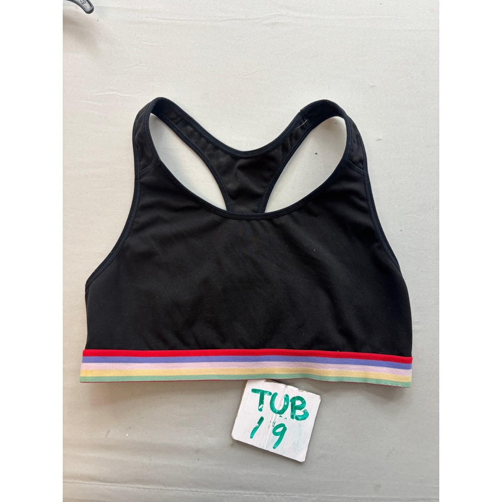 Old Navy Active Womens Large Black Rainbow Striped Band Racerback Sports Bra